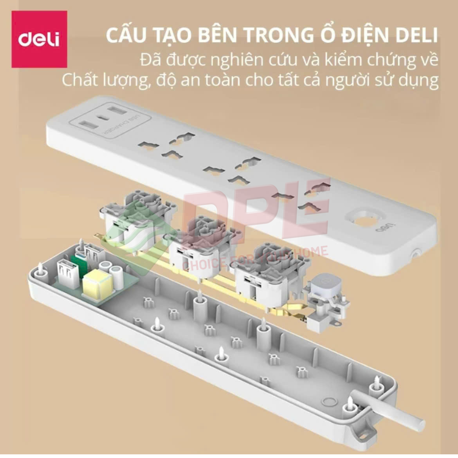 Ổ cắm điện 3 ổ, 2 USB, 1 TypeC 2.4A c&ocirc;ng tắc ri&ecirc;ng từng ổ - M&agrave;u Trắng
