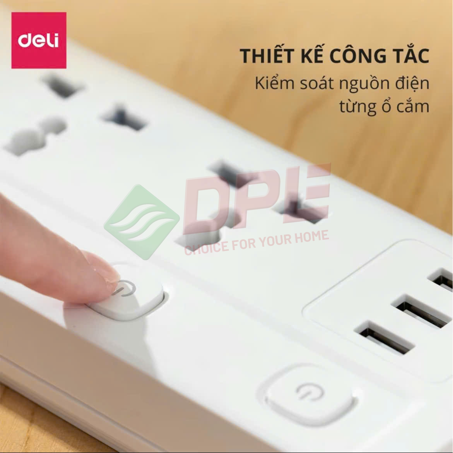 Ổ cắm điện 3 ổ, 2 USB, 1 TypeC 2.4A c&ocirc;ng tắc ri&ecirc;ng từng ổ - M&agrave;u Trắng