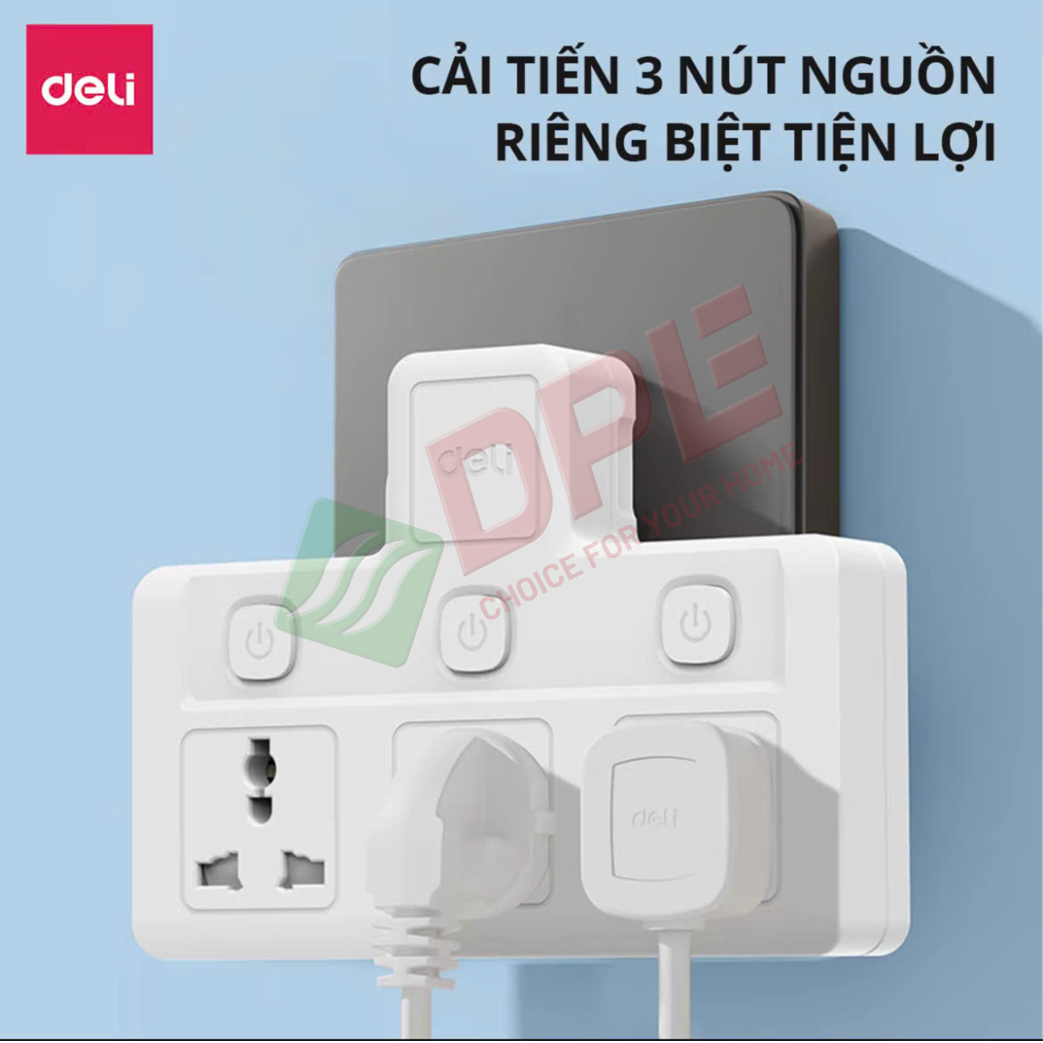 &Ocirc; cắm chữ T 2 c&ocirc;ng tắc 1 nguồn