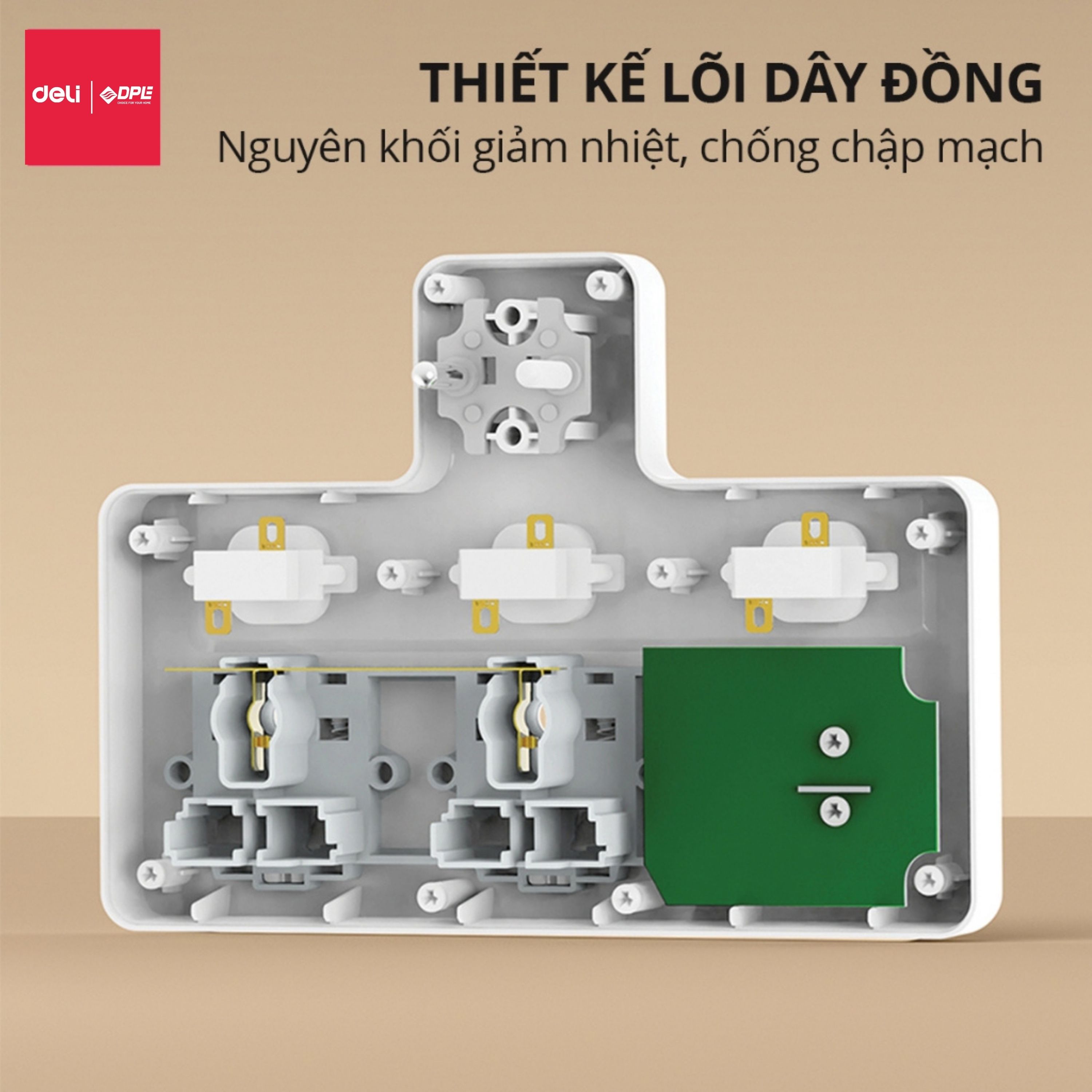 Ổ cắm điện chữ T 2 c&ocirc;ng tắc, 2 USB, 1 TypeC 20W