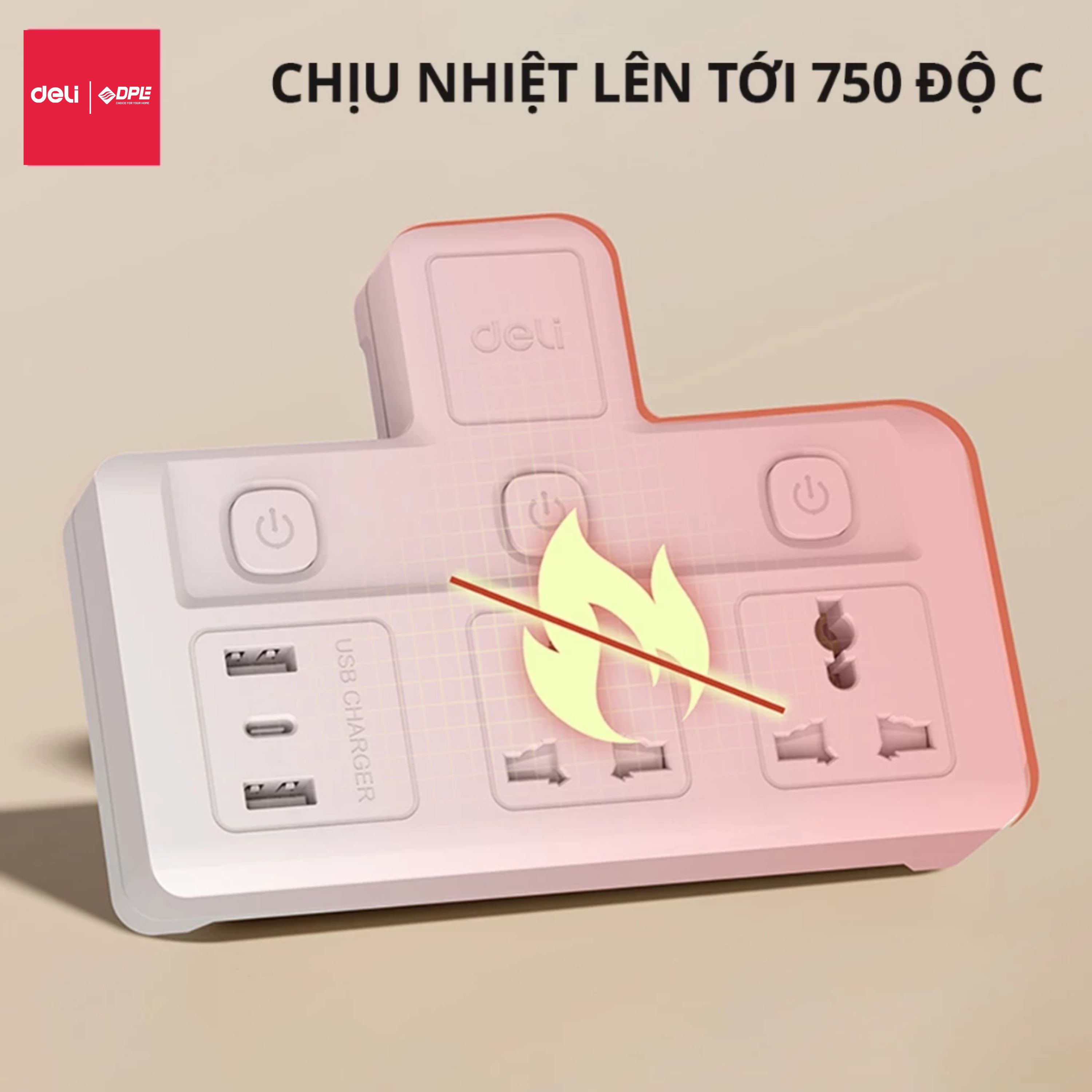 Ổ cắm điện chữ T 2 c&ocirc;ng tắc, 2 USB, 1 TypeC 20W