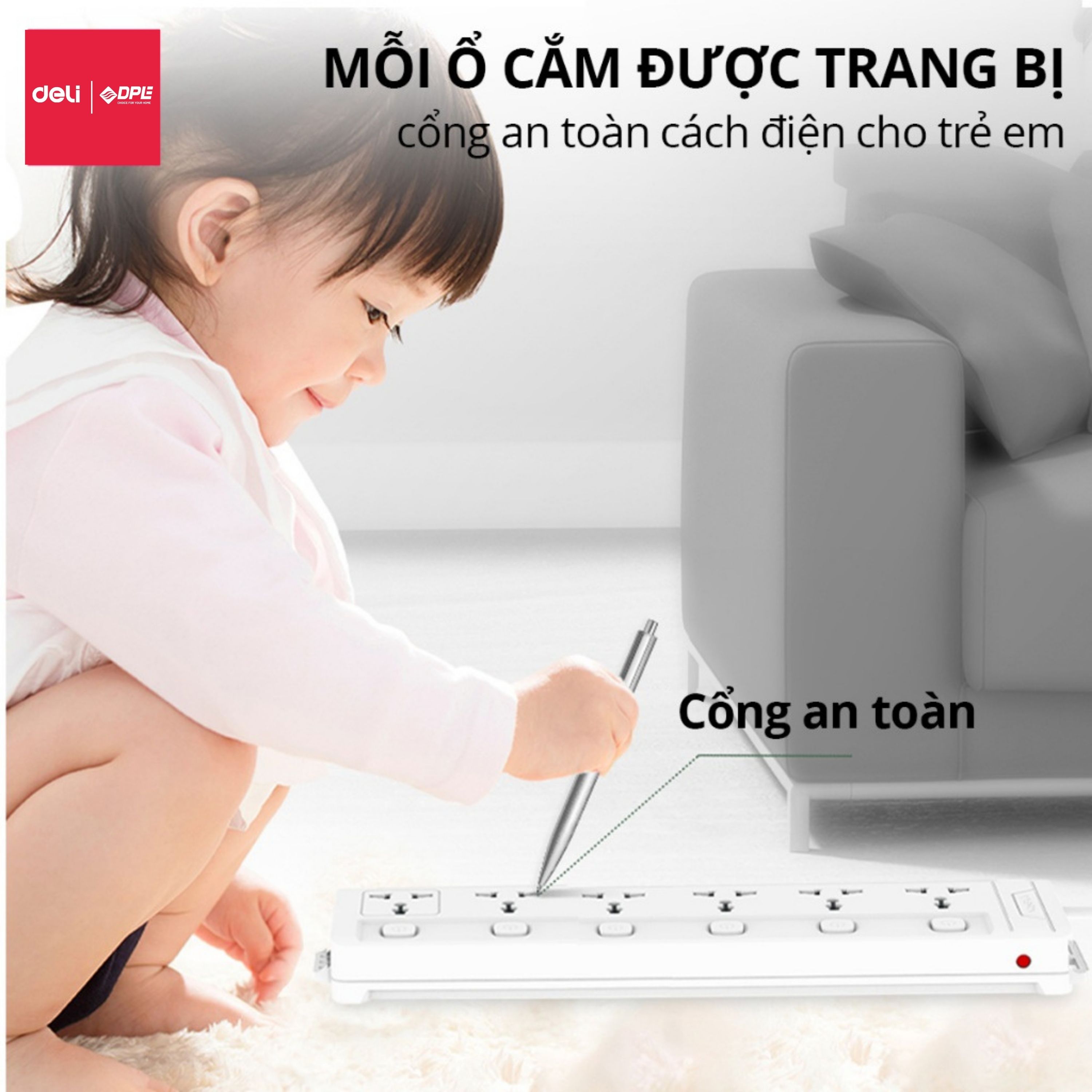 Ổ cắm điện 3 c&ocirc;ng tắc 1 nguồn d&acirc;y d&agrave;i 5m - M&agrave;u trắng