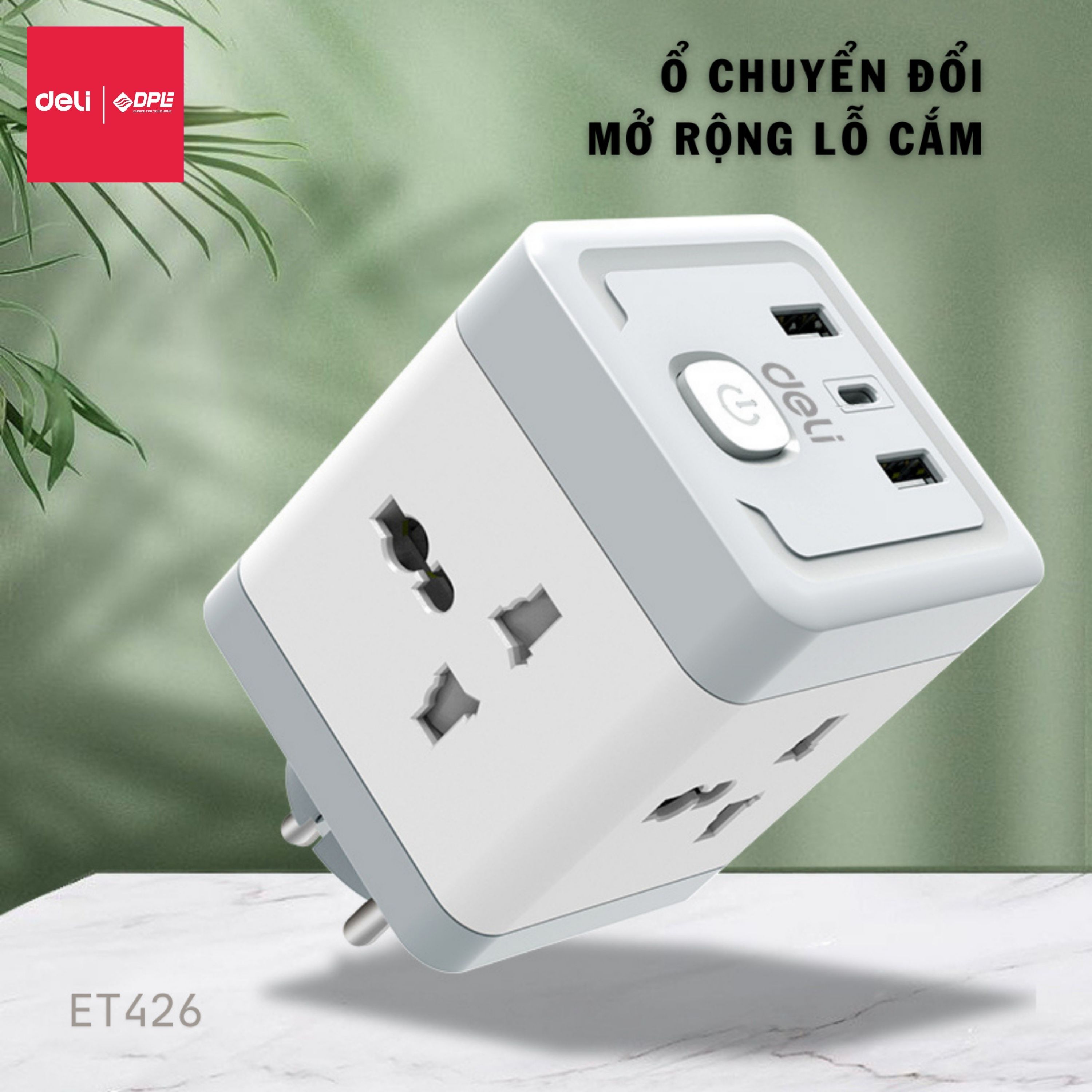 Ổ chia điện 1 ra 4 h&igrave;nh vu&ocirc;ng t&iacute;ch hợp USB v&agrave; TypeC