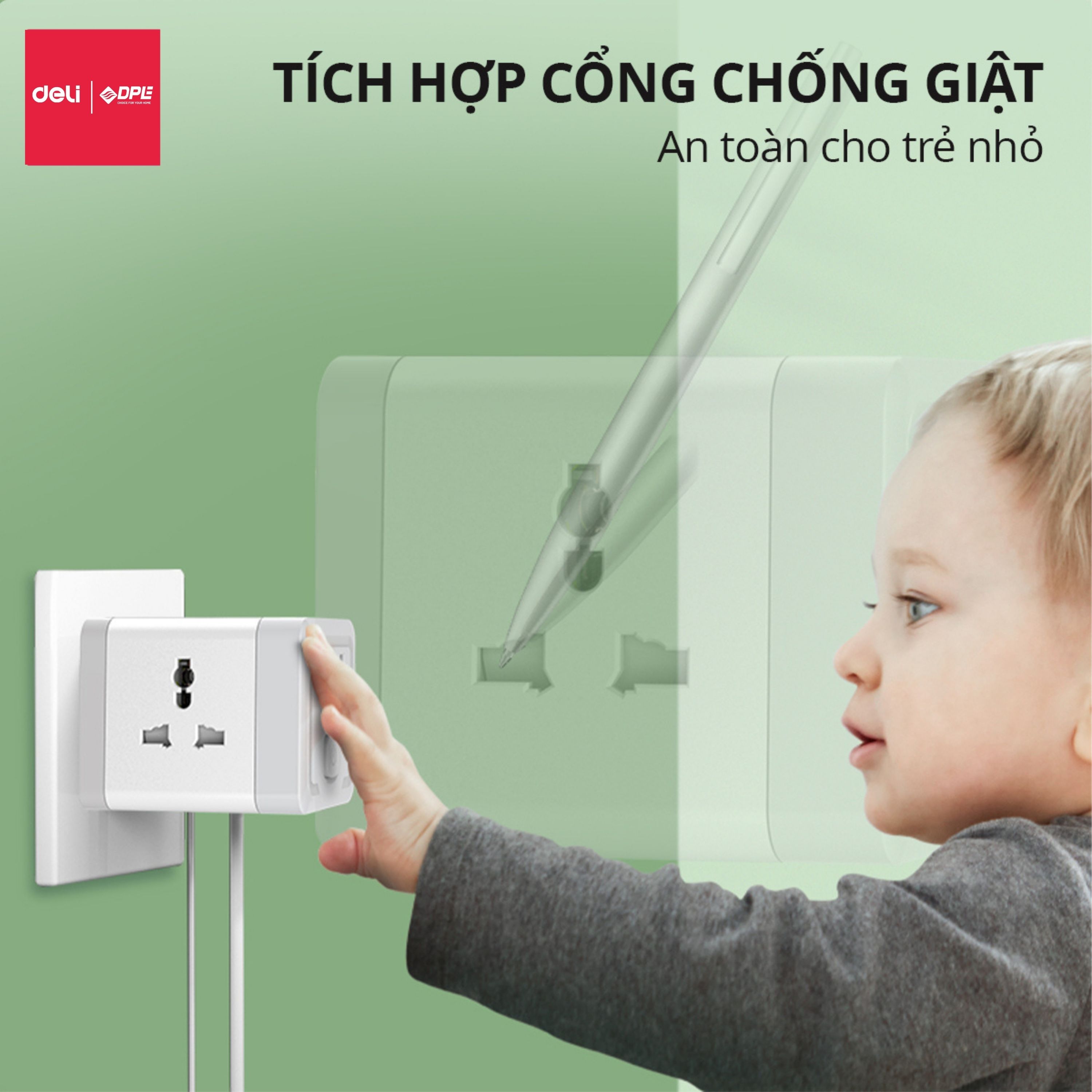 Ổ chia điện 1 ra 4 h&igrave;nh vu&ocirc;ng t&iacute;ch hợp USB v&agrave; TypeC