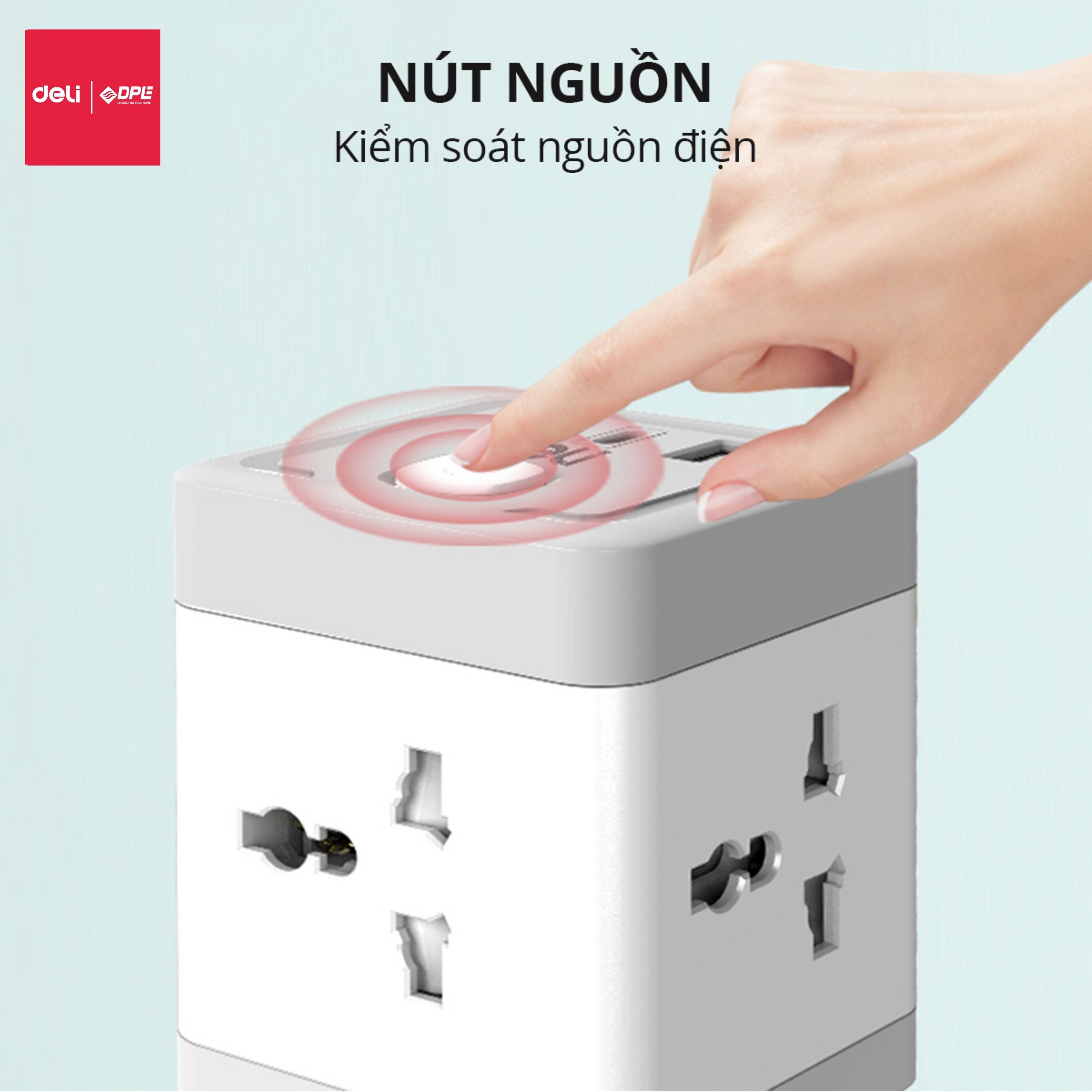 Ổ chia điện 1 ra 4 h&igrave;nh vu&ocirc;ng t&iacute;ch hợp USB v&agrave; TypeC