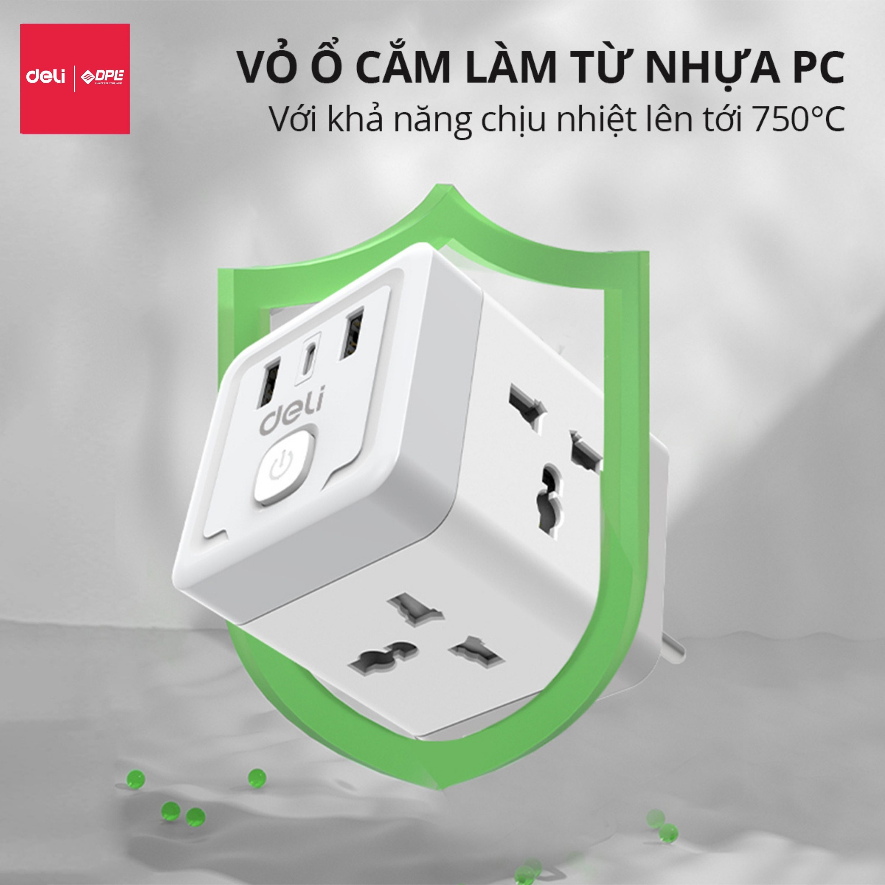 Ổ chia điện 1 ra 4 h&igrave;nh vu&ocirc;ng t&iacute;ch hợp USB v&agrave; TypeC