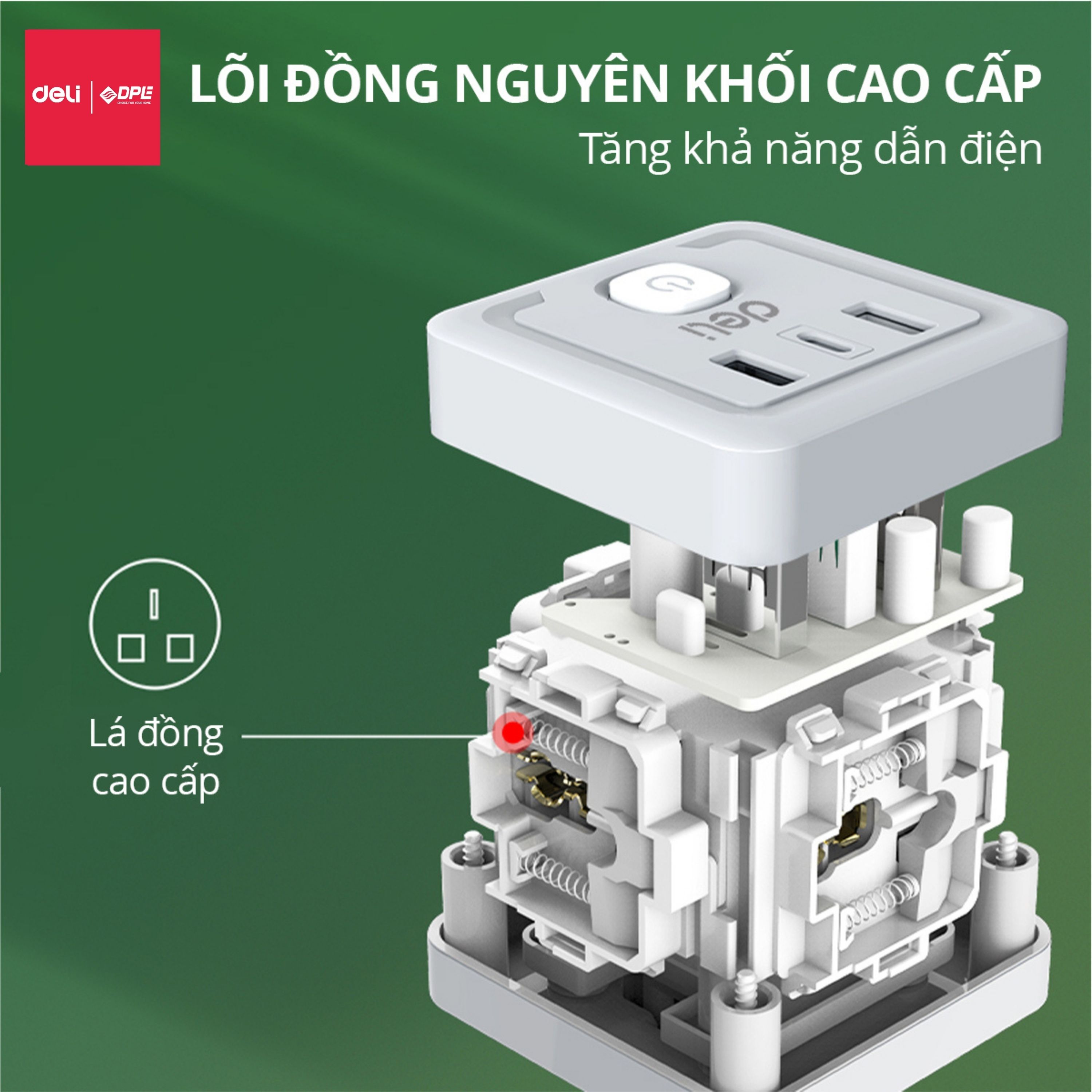 Ổ chia điện 1 ra 4 h&igrave;nh vu&ocirc;ng t&iacute;ch hợp USB v&agrave; TypeC