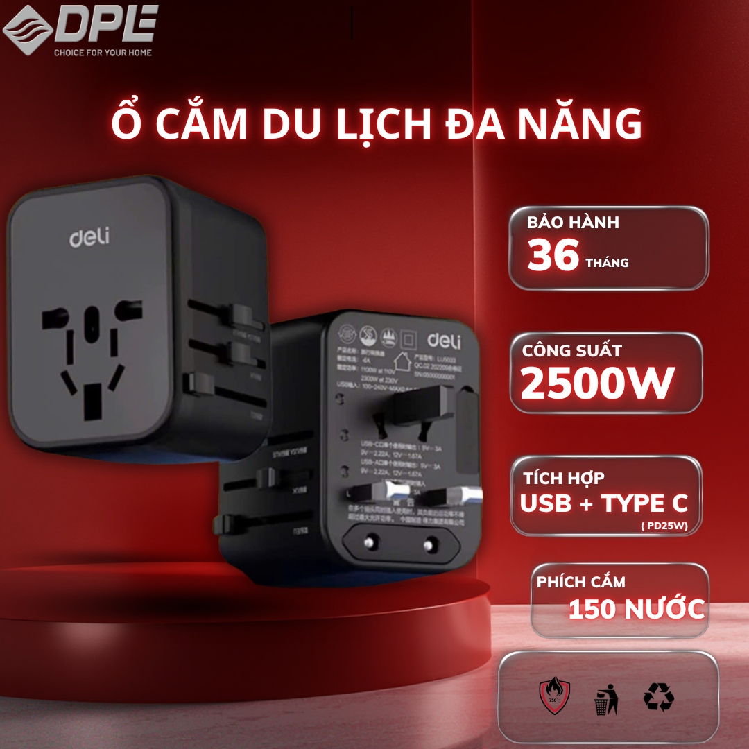 Ổ điện du lịch ph&ugrave; hợp hơn 150 quốc gia